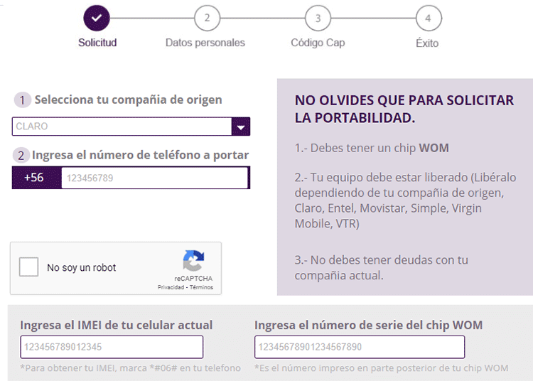 Formulario portabilidad WOM