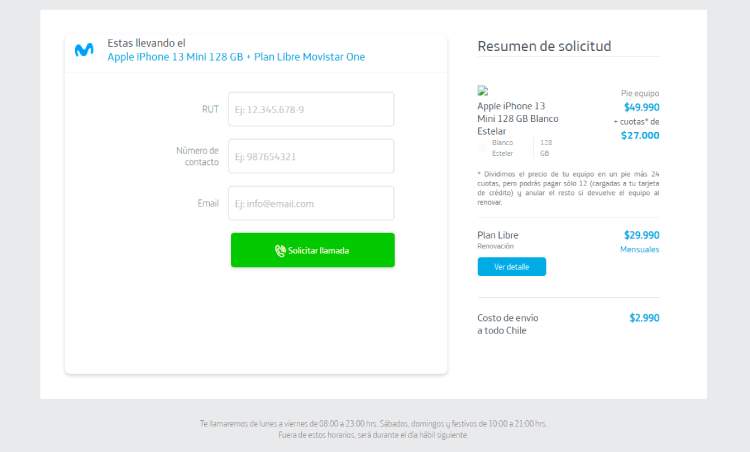 Solicitud Movistar One sucursal virtual