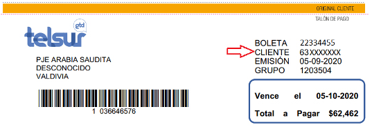 número de cliente Telsur